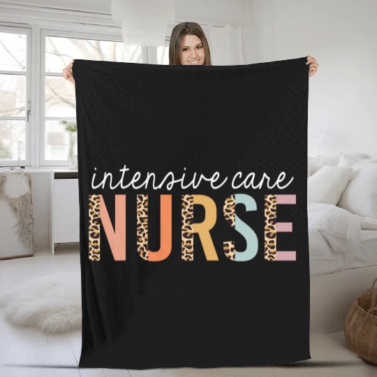 Intensive Care Nurse Leopard Print Icu Nursing Fleece Blankets
