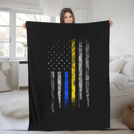 Gold Blue Line 911 Police Dispatcher First Fleece Blankets