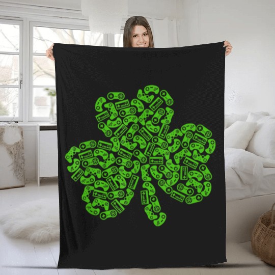 Gamer Game Shamrock St Patric Day Irish Fleece Blankets
