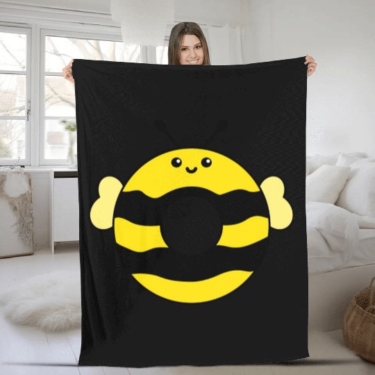 Happy Sweet Donut Cute Bee Fleece Blankets