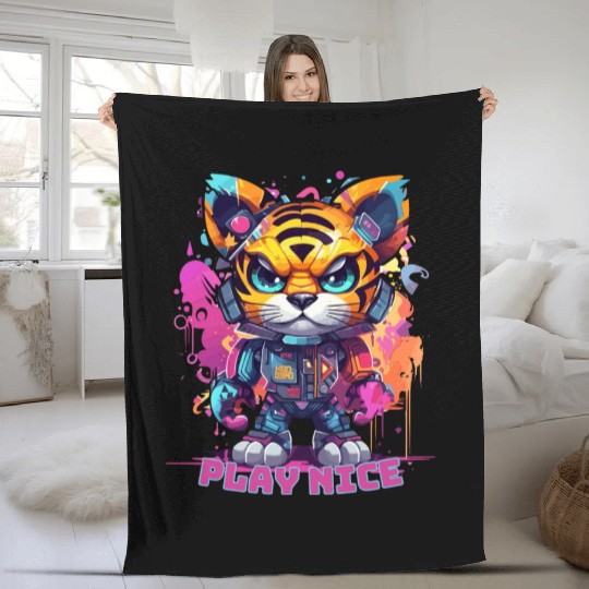 Play Nice Fleece Blankets: Robot Tiger Synthwave Graffiti Kids
