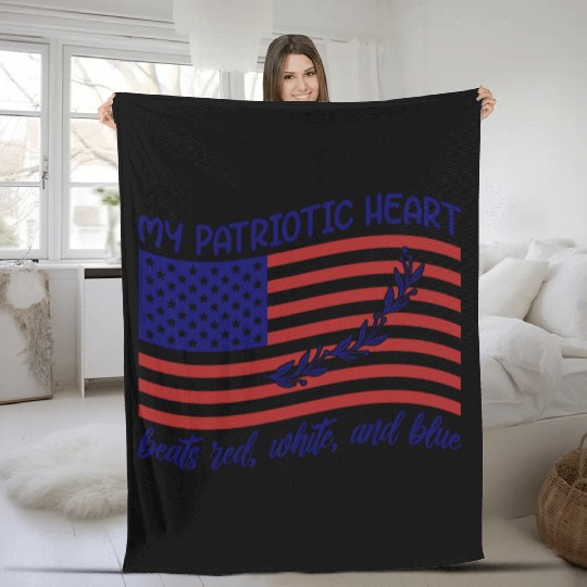 My patriotic heart beats red white and blue Fleece Blankets