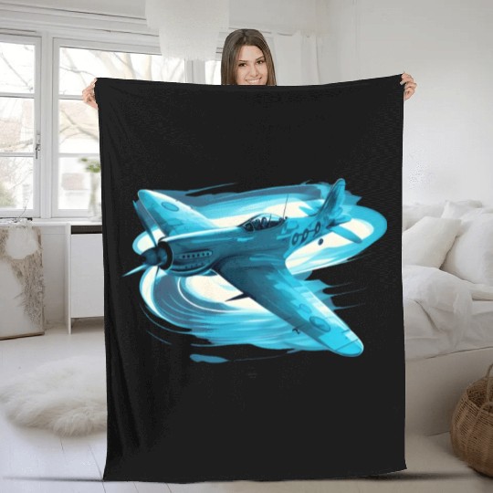 Spitfire Airplane Vintage Pilot Aviator Military Fleece Blankets