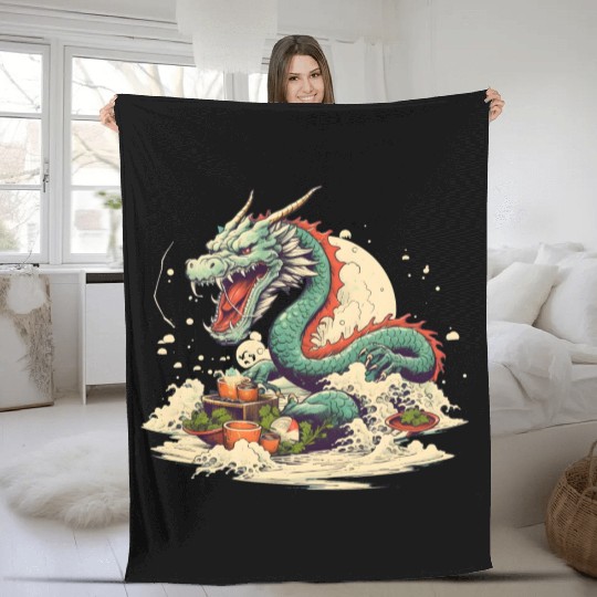 Sushi Dragon Japanesse Kawaii Fleece Blankets