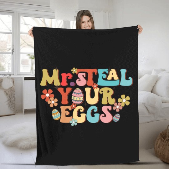 Mr Steal Your Eggs Groovy Easter Day Easter Egg Fleece Blankets