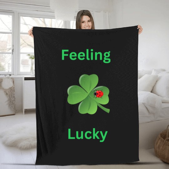 Feeling Lucky with a 4 leaf clover and a ladybug Fleece Blankets
