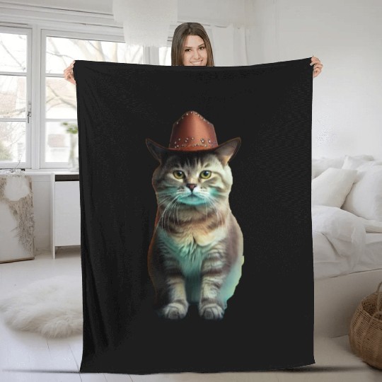 cowboy cat - funny cats, funny pets. Fleece Blankets