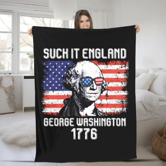 Suck it England George Washington 1776 USA Fleece Blankets