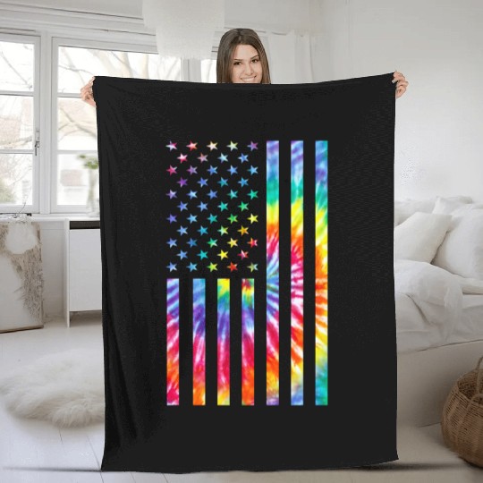 American Flag Cat Lover LGBT Pride Month Feline Fleece Blankets
