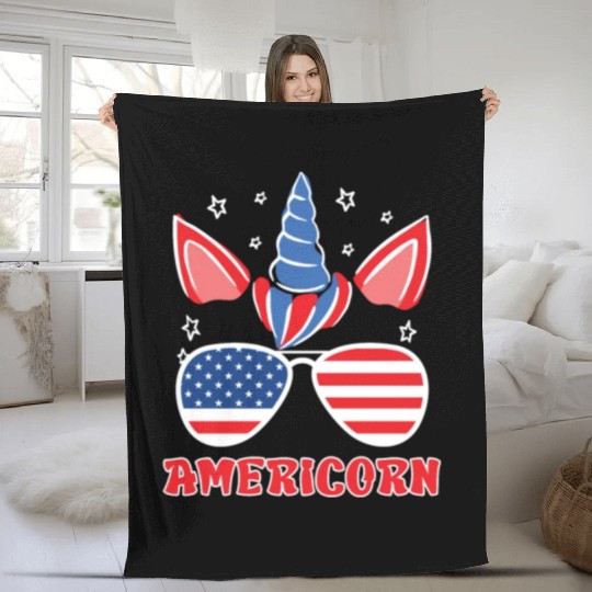 Americorn Unicorn America Party Independence Day Fleece Blankets
