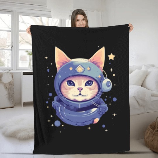 cat in space Fleece Blankets