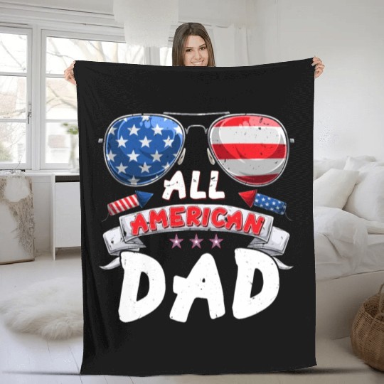 All American Dad US Patriots Fathers America Party Fleece Blankets
