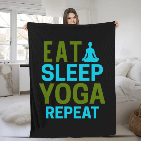 Eat sleep yoga repeat Fleece Blankets
