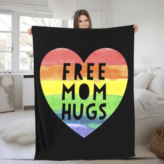 Free Mom Hugs LGBTQ Plus Rainbow Heart Free Hugs Fleece Blankets