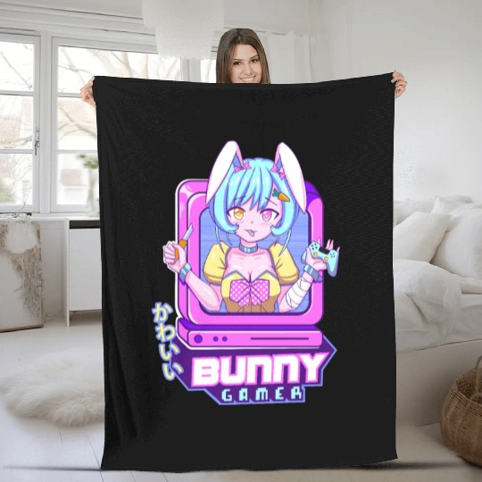 Aesthetic Menhera Anime bunny Girl Pastel Goth Fleece Blankets