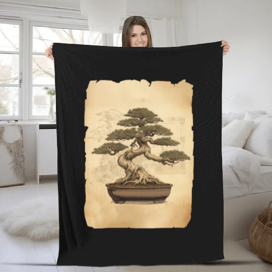 bonsai Japanese Art Fleece Blankets