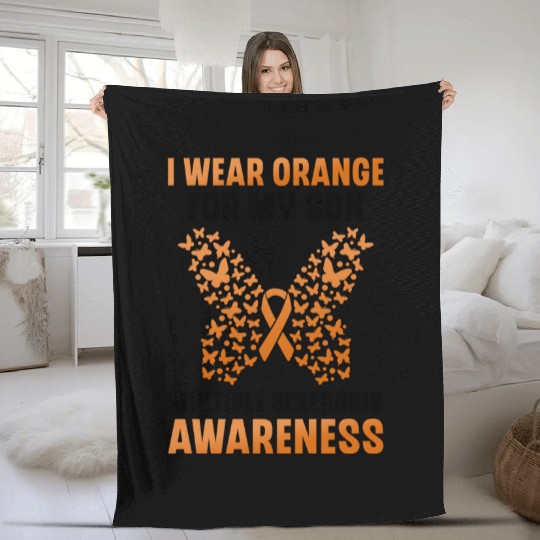 I Wear Orange For My Son Multiples Sclerosis MS Fleece Blankets