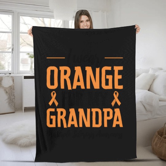 I Wear Orange For My Grandpa Multiples Sclerosis Fleece Blankets