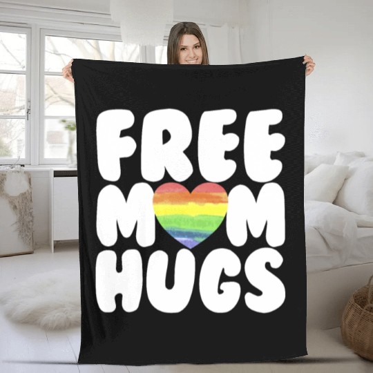 Free Mom Hugs LGBTQ Plus Rainbow Heart Free Hugs Fleece Blankets