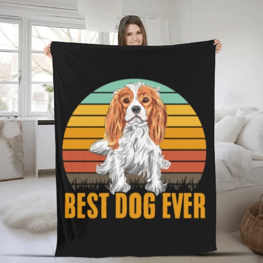 Best Dog Ever Cavalier King Charles Spaniel Retro Fleece Blankets