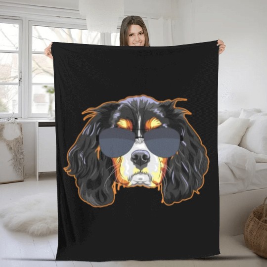 Cavalier King Charles Spaniel Wearing Sunglasses Fleece Blankets