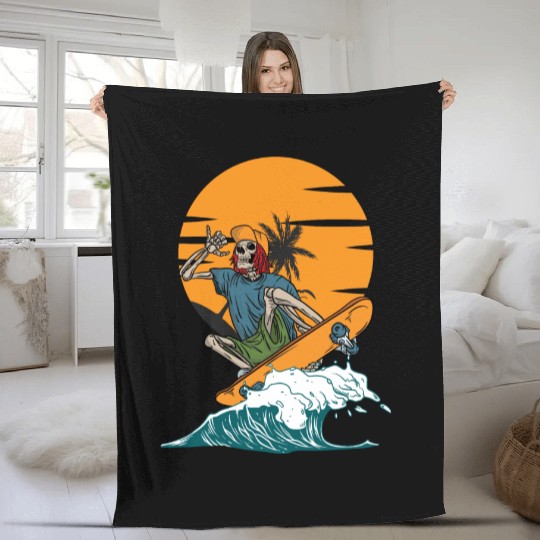 skull skate swim Fleece Blankets