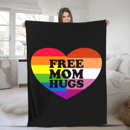 Free Mom Hugs Gay Pride Lesbian Flag LGBTQ Fleece Blankets
