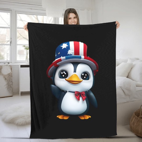 Patriotic penguin for the 4th of July Fleece Blankets