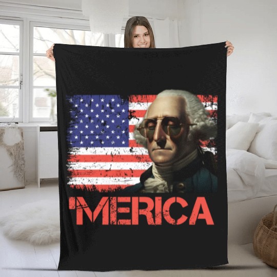 Merica George Washington Independence Day USA Fleece Blankets