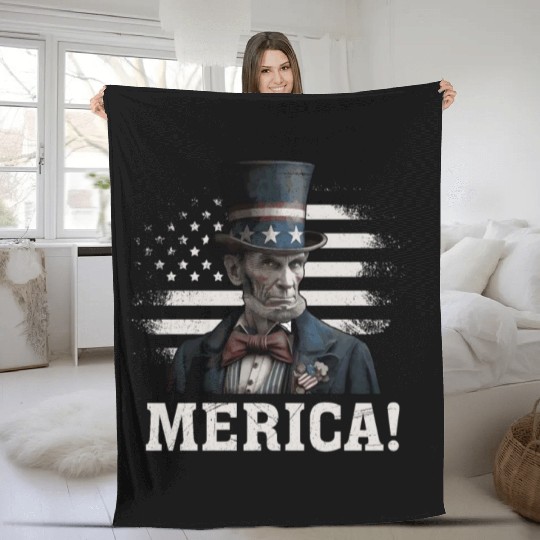 Merica Lincoln President Independence Day Party Fleece Blankets