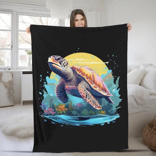 Serene Underwater Turtle Fleece Blankets