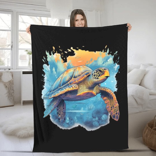 Serene Underwater Turtle Fleece Blankets