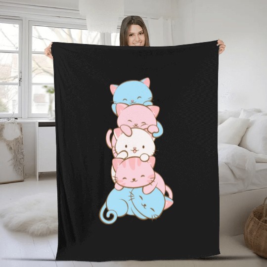 Transgender Pride Flag Cute Kawaii Cats Subtle Fleece Blankets