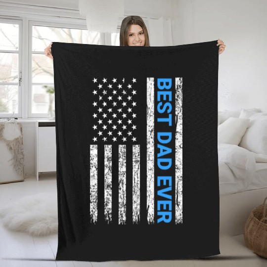 Best Dad Ever With Us America Flag Fleece Blankets