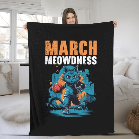 Basketball Cat Basketball Player I Love Basketball Fleece Blankets