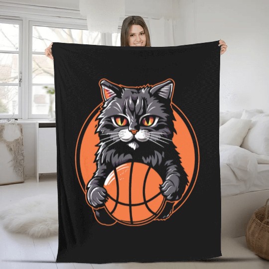 Basketball Cat Basketball Player I Love Basketball Fleece Blankets
