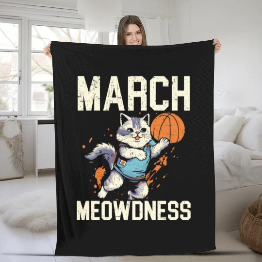 Basketball Cat Basketball Player I Love Basketball Fleece Blankets