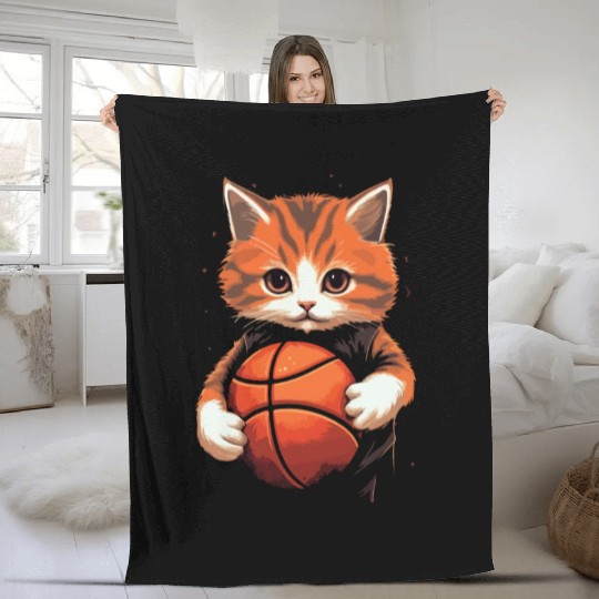 Basketball Cat Basketball Player I Love Basketball Fleece Blankets