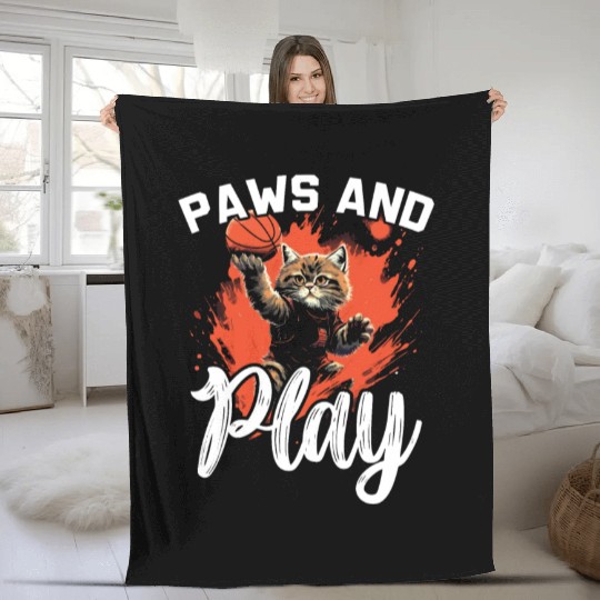 Basketball Cat Basketball Player I Love Basketball Fleece Blankets