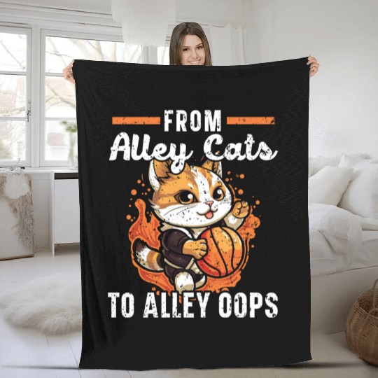Basketball Cat Basketball Player I Love Basketball Fleece Blankets