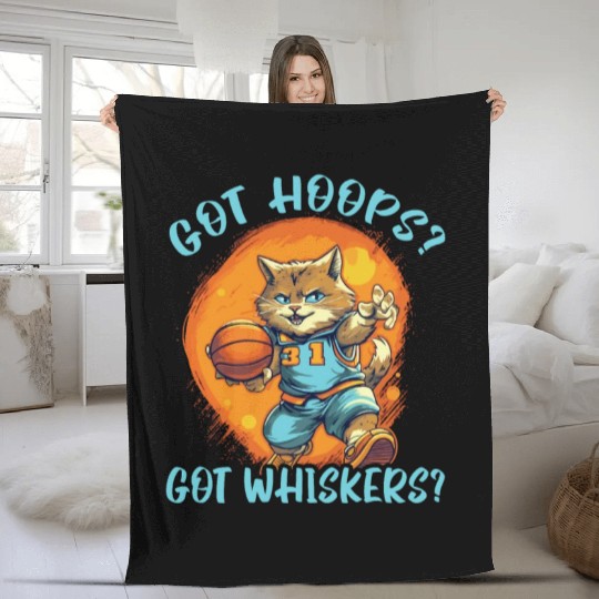 Basketball Cat Basketball Player I Love Basketball Fleece Blankets