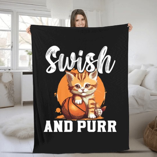 Basketball Cat Basketball Player I Love Basketball Fleece Blankets