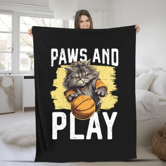 Basketball Cat Basketball Player I Love Basketball Fleece Blankets