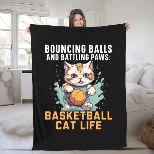 Basketball Cat Basketball Player I Love Basketball Fleece Blankets