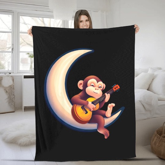 Musical monkey in the crescent Fleece Blankets