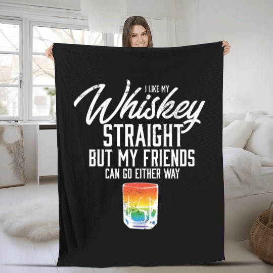 I Like My Whiskey Straight LGBT Rainbow Pride Fleece Blankets