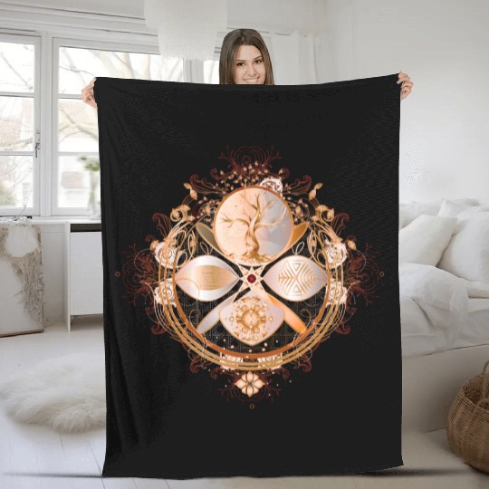 magic amulet, golden tree of life symbol Fleece Blankets