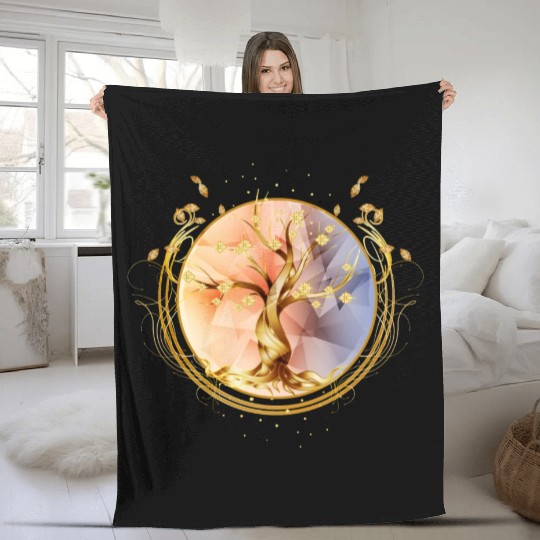 magic amulet, golden tree of life symbol Fleece Blankets