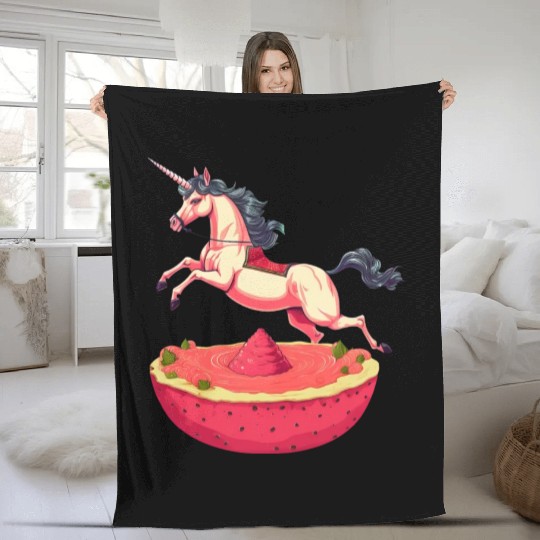 Unicorn with Watermelon and Dragonfruit - Tropical Fleece Blankets