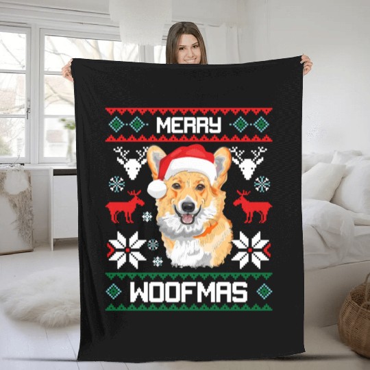 Pembroke Welsh Corgi For Merry Woofmas Fleece Blankets
